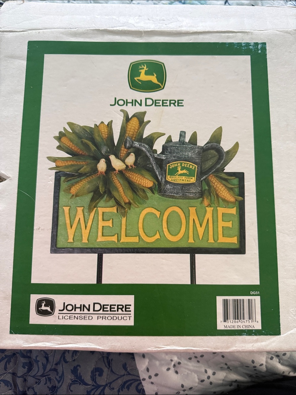 John Deere Green and Yellow Welcome Garden Sign with Corn & Watering Can